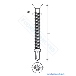 DIN 7504 O similar - Drilling screws with countersunk head, milled ribs and wings